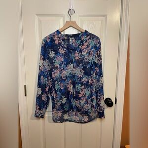 Kut from the Kloth Blue Floral Sheer Blouse Gardencore Size Medium